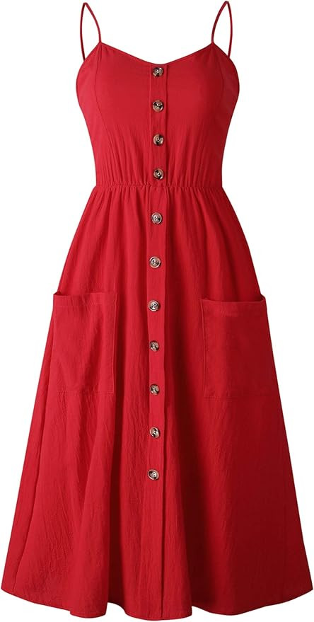 Angashion Women's Dresses-Summer Floral Bohemian Spaghetti Strap Button Down Swing Midi Dress | Amazon (US)