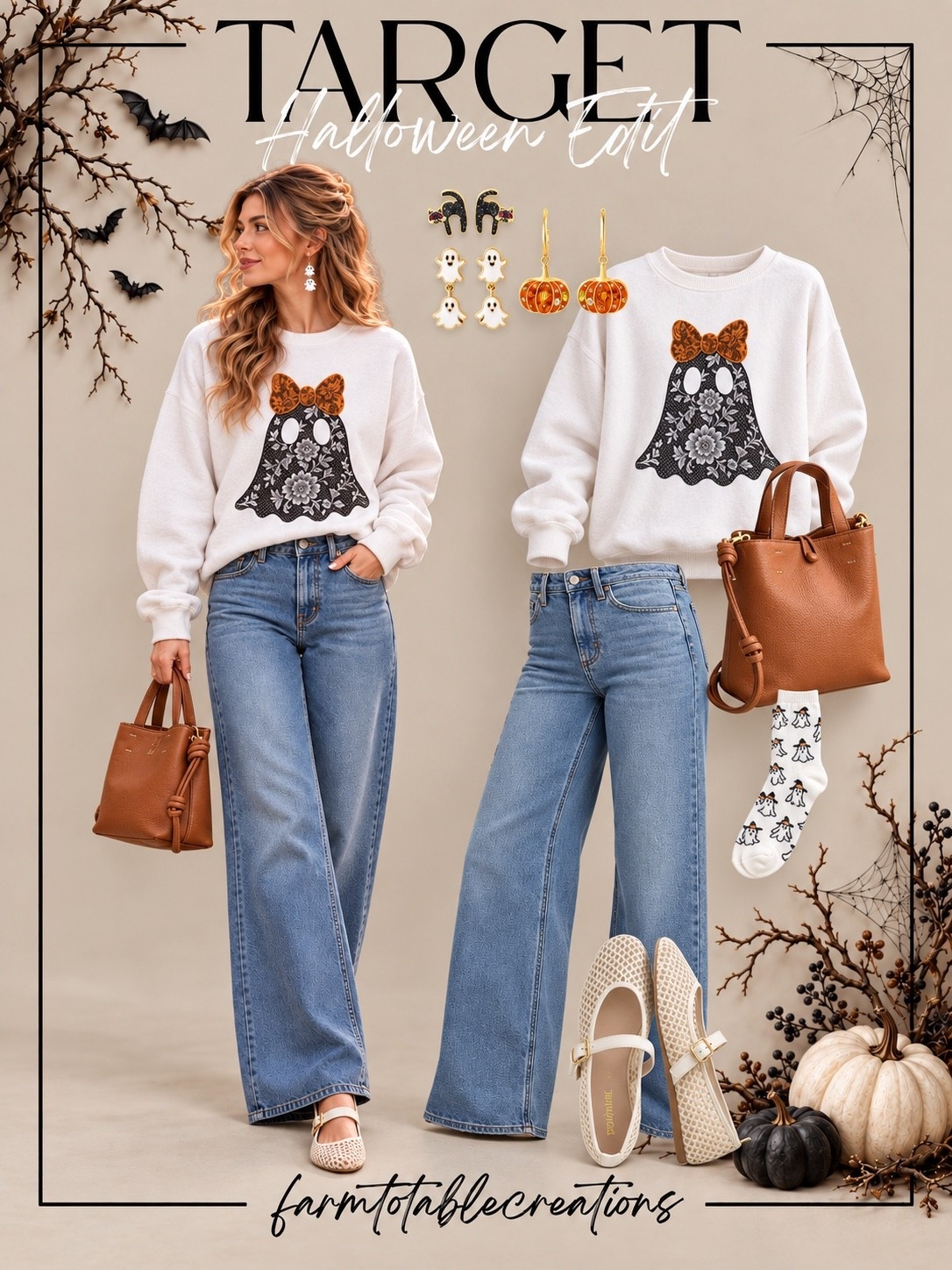 Target Halloween Fashion Edit | Cute & Casual Spooky Season Style 👻🎃

Spooky season, but make it cute! 🧡👻 This adorable Target Halloween outfit is the perfect mix of festive and casual. The white ghost sweatshirt with its sweet orange bow is such a fun statement piece, especially paired with relaxed wide-leg jeans, neutral Mary Jane flats, and a classic cognac handbag. Add some playful ghost or pumpkin earrings for the cutest finishing touch!

Whether you’re heading to the pumpkin patch, grabbing a fall coffee, enjoying a Halloween party at school, or spending the weekend with family, this outfit is an easy way to celebrate the season without sacrificing comfort or style. I love how the neutral accessories keep everything effortlessly put together while the little Halloween details add just the right amount of festive charm! 🍂✨

Follow @farmtotablecreations on Instagram for more cozy home finds and trending decor.

#LTKStyle #LTKSeasonal #LTKHalloween #TargetFinds #TargetStyle #TargetFashion #HalloweenOutfit #HalloweenFashion #SpookySeasonStyle #GhostSweatshirt #FallOutfitIdeas #CasualFallStyle #PumpkinPatchOutfit #CuteHalloweenOutfit #FallFashion #MaryJaneFlats #CozyFallOutfit #HalloweenAccessories #TargetOutfits #SpookyCute