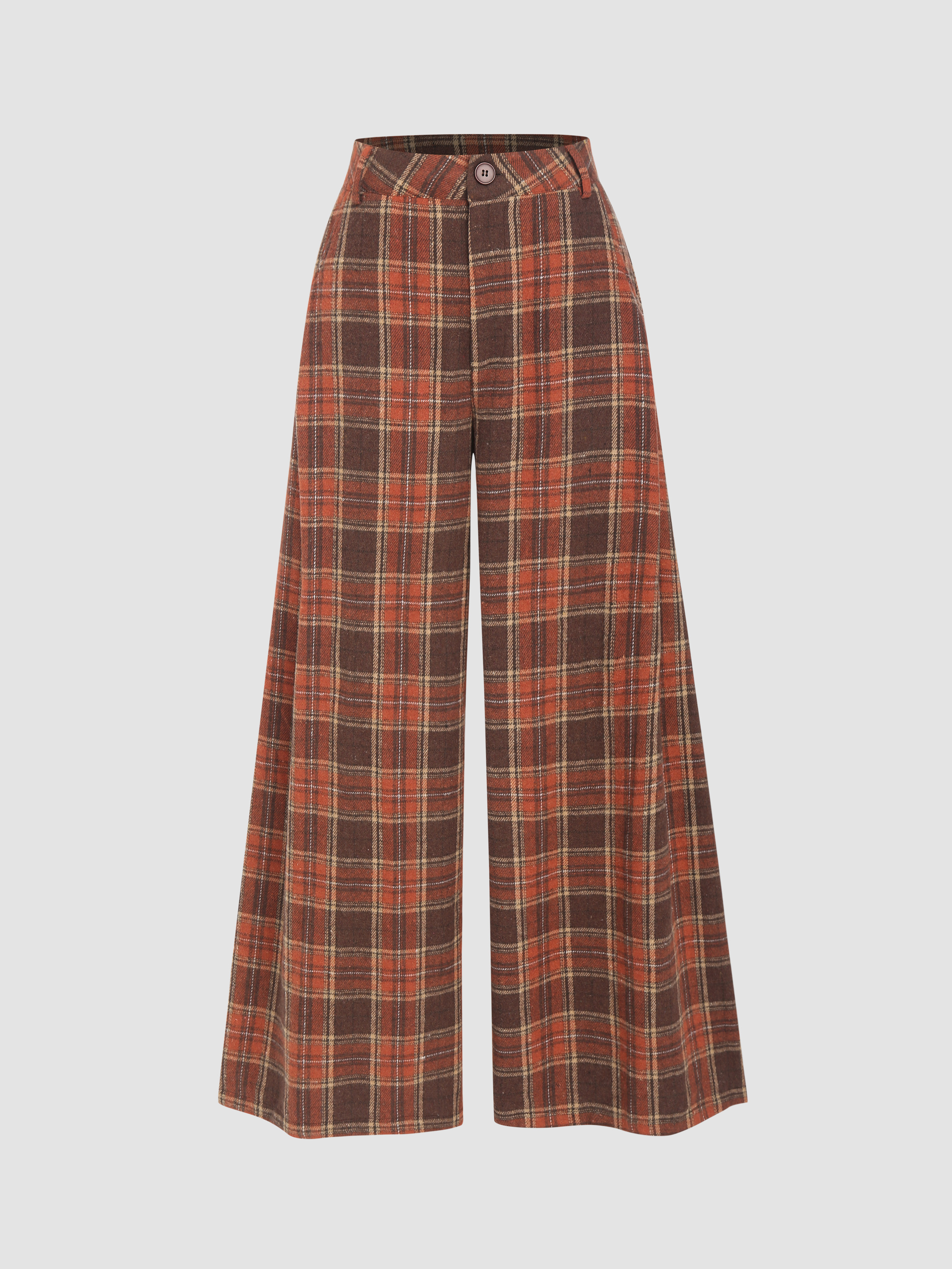 Countryside Core Flannel Flannel Check Button Wide Leg Trousers For School Daily Casual | Cider