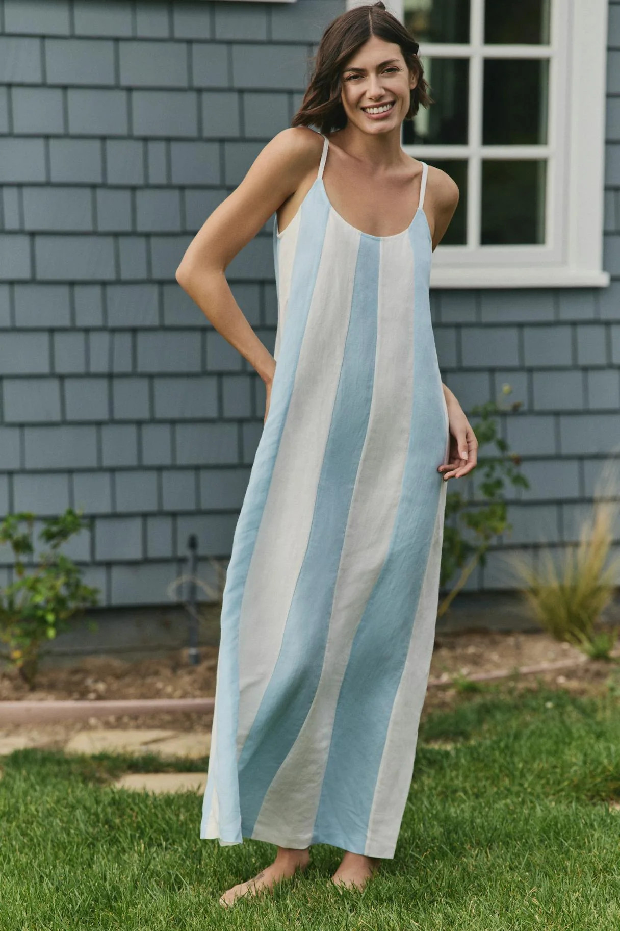 Grace Maxi Dress in White/Blue Stripe | Maisonette