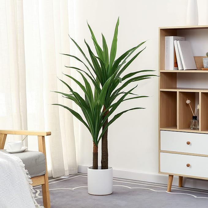 Dracaena Indoor Plant 4ft Tall Faux Plants Indoor Large Fake Plants Potted Yucca Tree Tropical Fl... | Amazon (US)