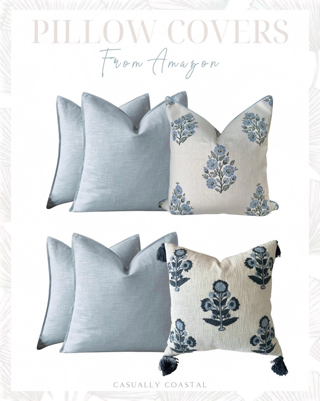 Pillow Covers From Amazon

Amazon pillows, coastal pillow covers, blue pillow cover, floral pillow cover, block print pillow cover, floral block print pillow, white and blue pillow covers, decorative linen solid throw pillow cover, affordable pillow cover 

#LTKHome