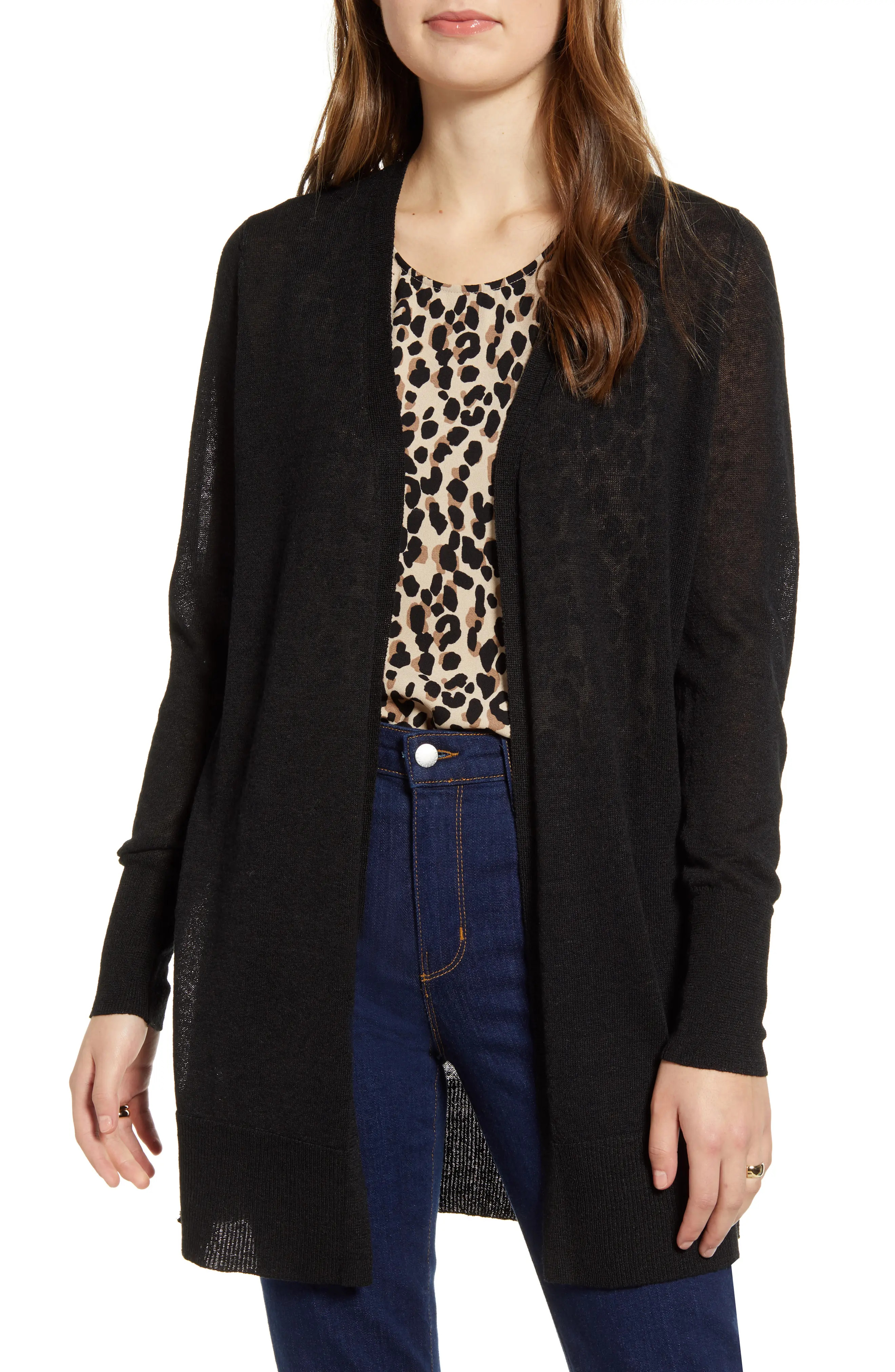 Women's Halogen Side Slit Cardigan, Size X-Small - Black | Nordstrom