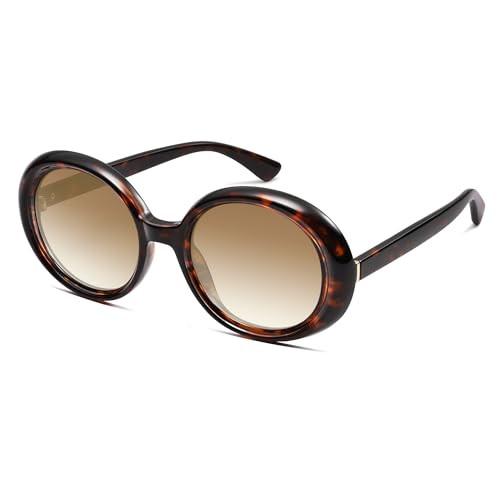 SOJOS Big Retro Oval Round Sunglasses for Women Men Cute Trendy UV400 Sunnies SJ2337, Brown Tortoise/Brown | Amazon (US)