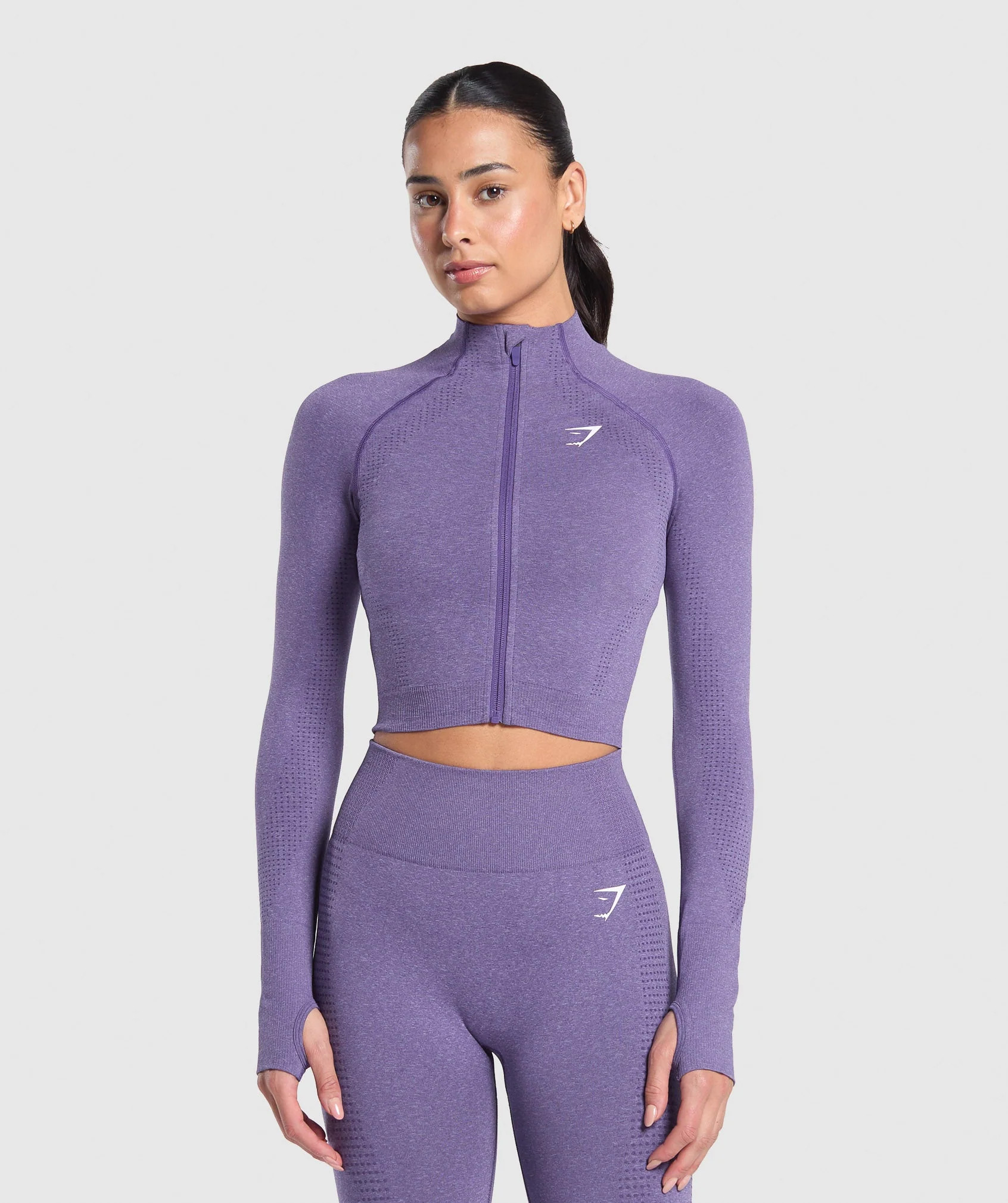 Gymshark Vital Midi Zip Up Jacket - Functional Purple/Marl | Gymshark US