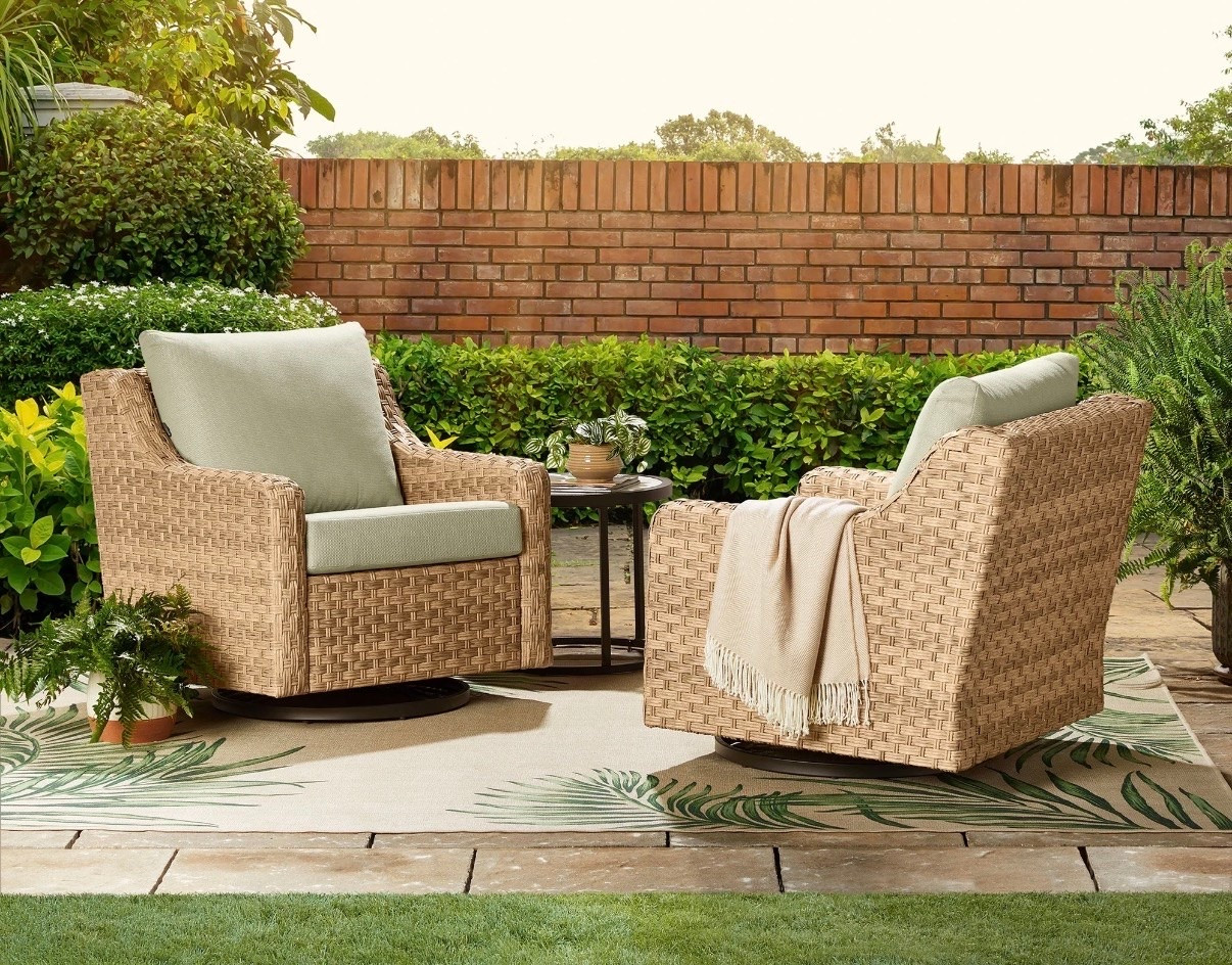 Walmart Better Homes & Gardens River Oaks Outdoor Swivel Gliders with Patio Covers, Set of 2, Green, outdoor furniture, patio, backyard, entertaining

#LTKHome