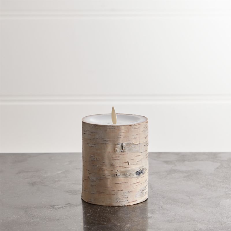 White Birch 3x4 Flameless Pillar Candle | Crate & Barrel
