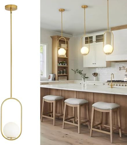Yunnix Pendant Lights Kitchen Island, Pendant Light Fixtures, Modern Gold Globe Glass Pendant Lig... | Amazon (US)