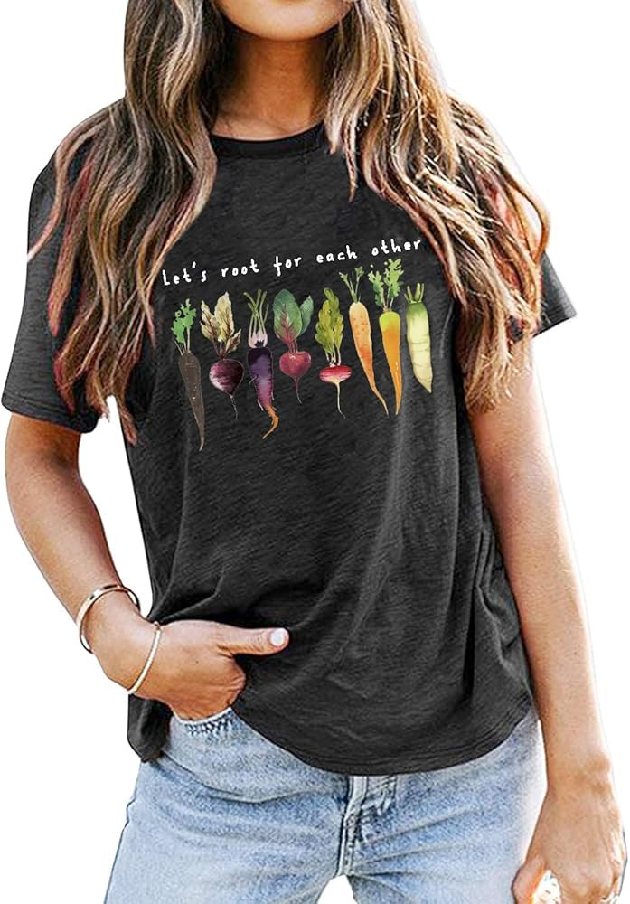 Let's Root for Each Other Plants Shirt for Women Novelty Vegetable Graphic Gardening Tees Funny Plant Lover T-Shirt | Amazon (US)