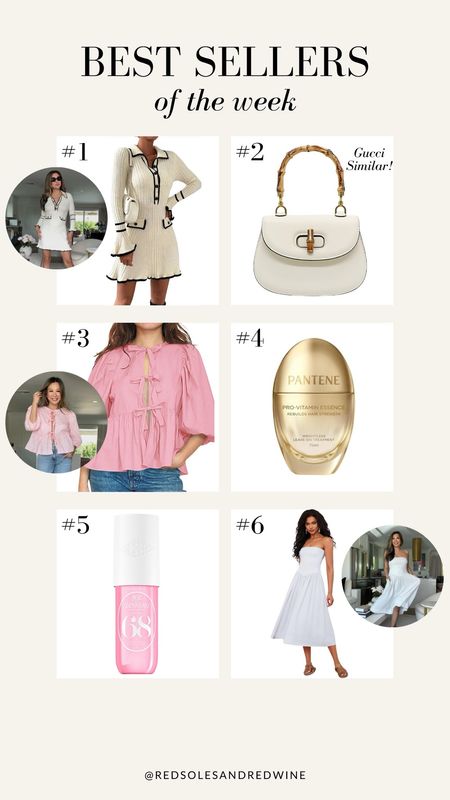 My Amazon bestsellers, 
Summer dress, preppy chic style
Bow top with ties and puff sleeve 
Hair strengthener Pantene must 
Perfume mist 
Gucci like purse so good. 
Free people like drop waist dress all a small 

#LTKStyleTip #LTKFindsUnder100 #LTKFindsUnder50