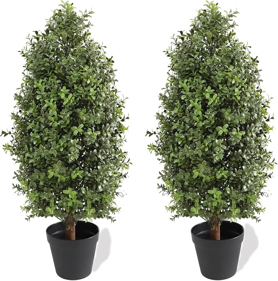 momoplant 2.5FT-30Inch Artificial Plants Tree Shaped Boxwood Topiary Cone Topiaries Bushes Potted... | Amazon (US)