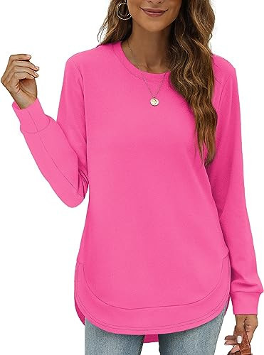 Womens Fall Fashion 2023 Long Sleeve Hot Pink Tops for Women Dressy Causal L | Amazon (US)