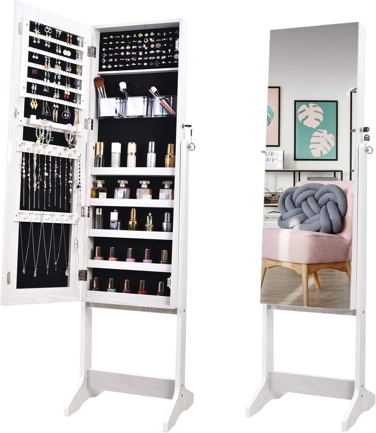 OUTDOOR DOIT Jewelry Organizer Jewelry Cabinet Standing Jewelry Box with Full Body Mirror and Lar... | Amazon (US)
