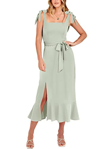 ANRABESS Women's Square Neck Ruffle Split Midi Formal Summer Dress Elegant Wedding Guest Cocktail... | Amazon (US)