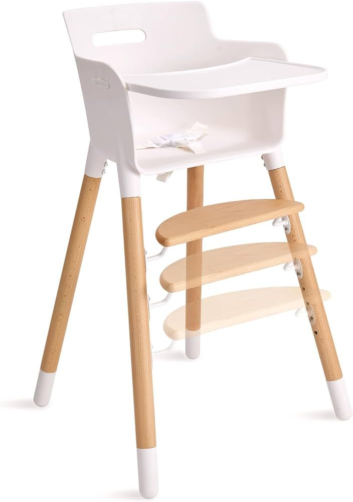 Baby High Chair, Wooden High Chairs for Babies & Toddlers, Highchair with Adjustable Footrest, So... | Amazon (US)