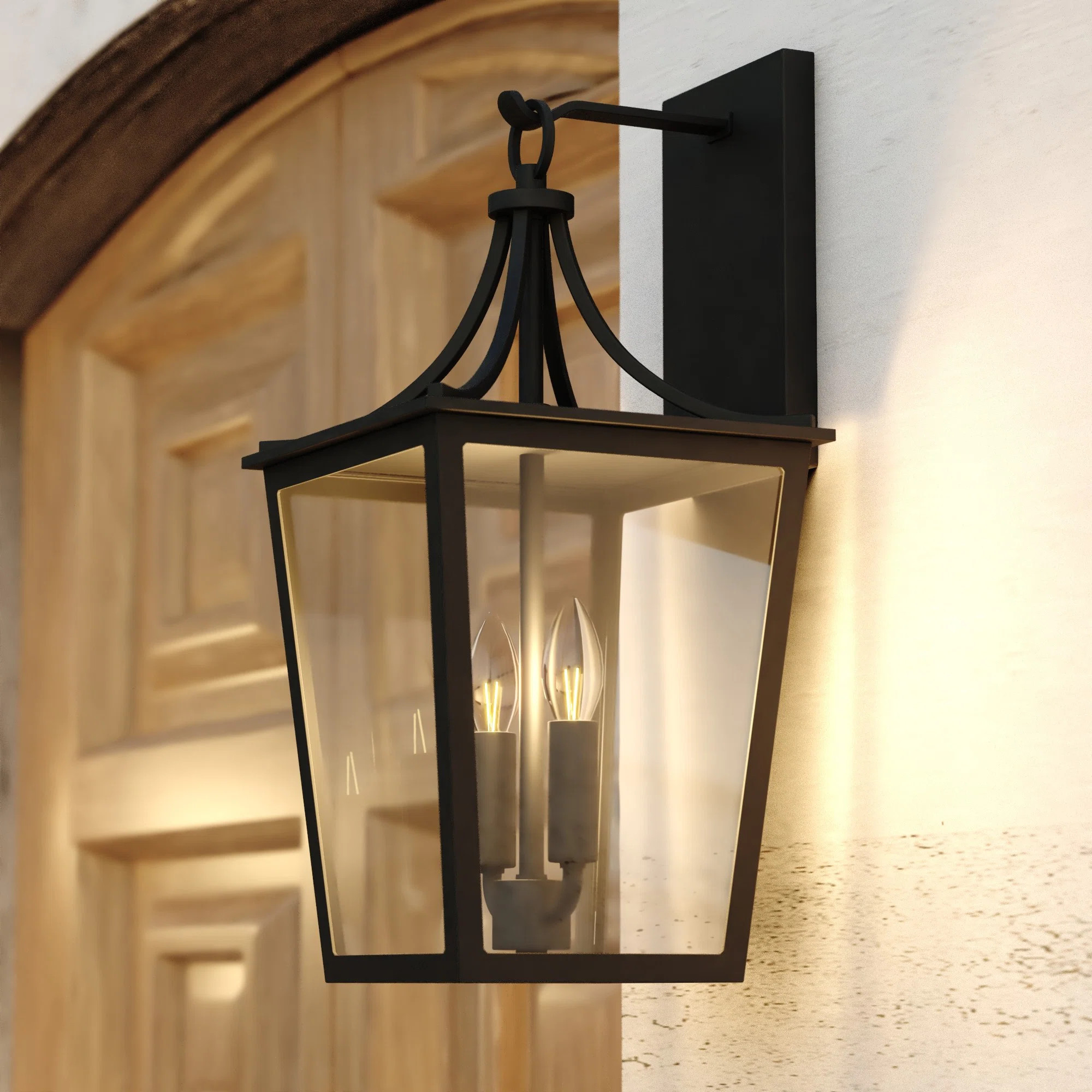 Wayna 19 in. H 2-Light Matte Black Transitional Outdoor Wall Sconce made of Durable Metal, Clear ... | Wayfair North America