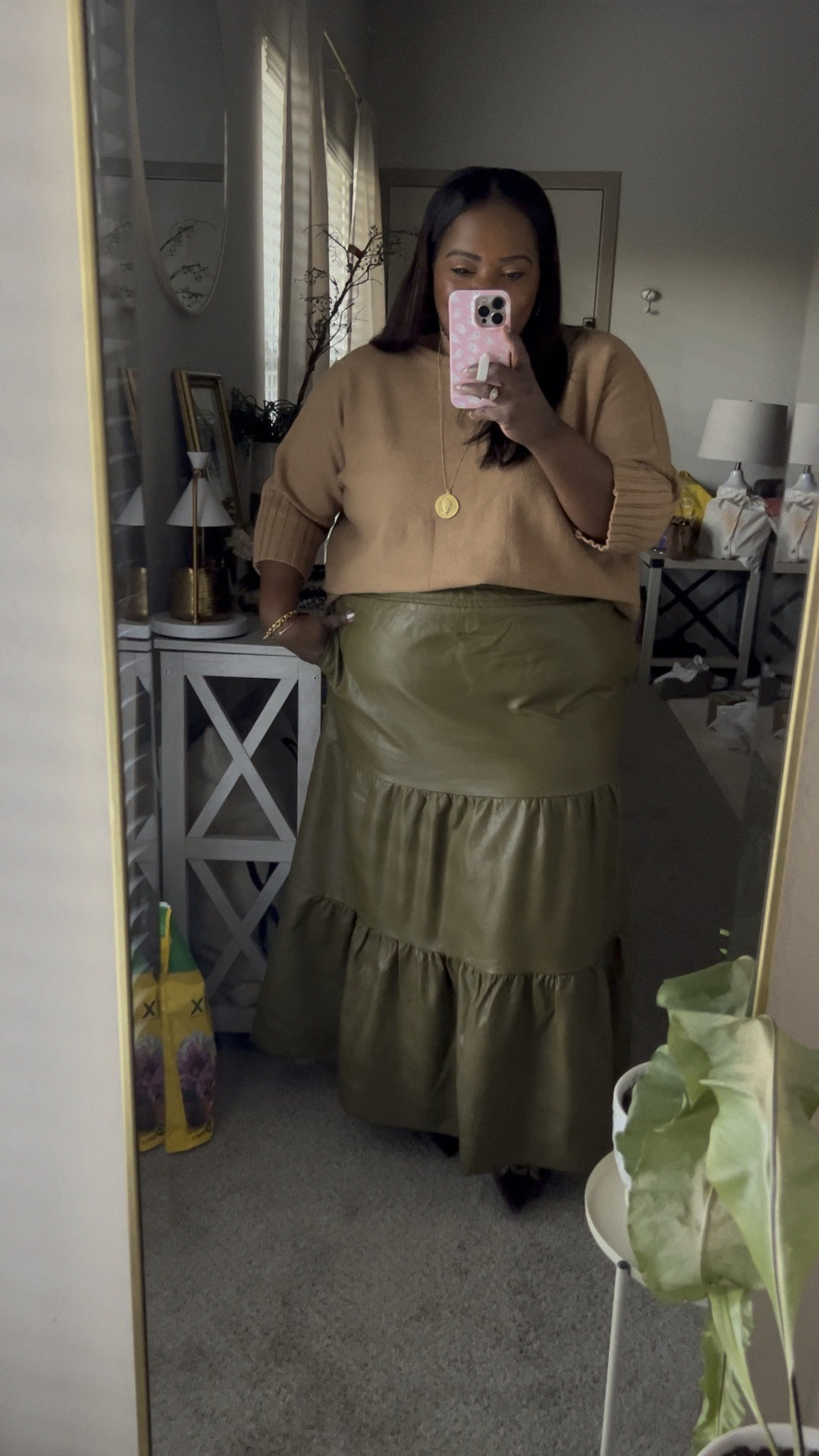 Faux leather midi skirt
Anthropologie 
Olive green 🫒 
Fall outfit
Fall family photos 

#LTKCyberWeek #LTKSeasonal #LTKVideo