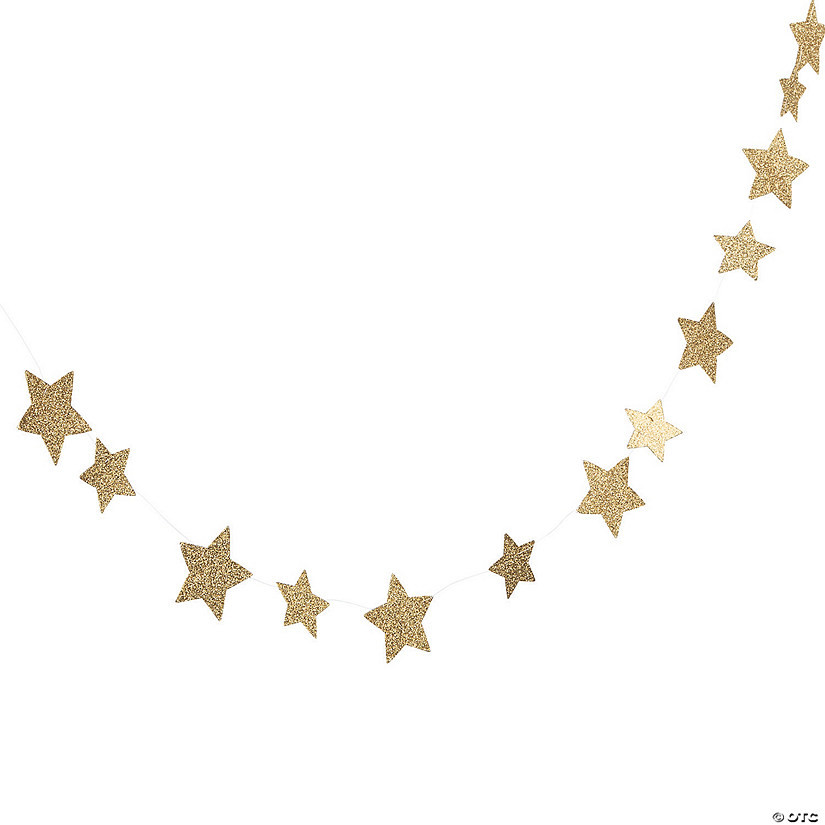 6 Ft. x 3" – 4" Gold Glitter Star Cardboard Garland | Oriental Trading Company