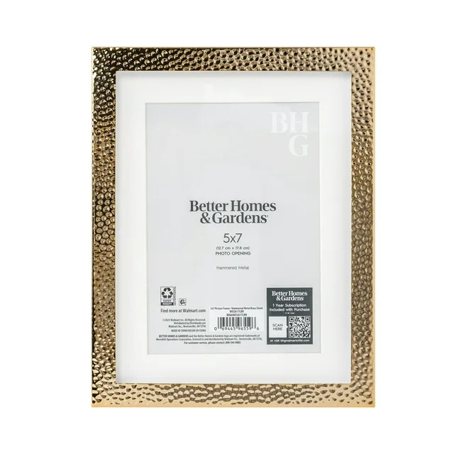 Better Homes & Gardens – 5x7 Picture Frame – Gold Hammered Matted Tabletop Photo Frame | Walmart (US)