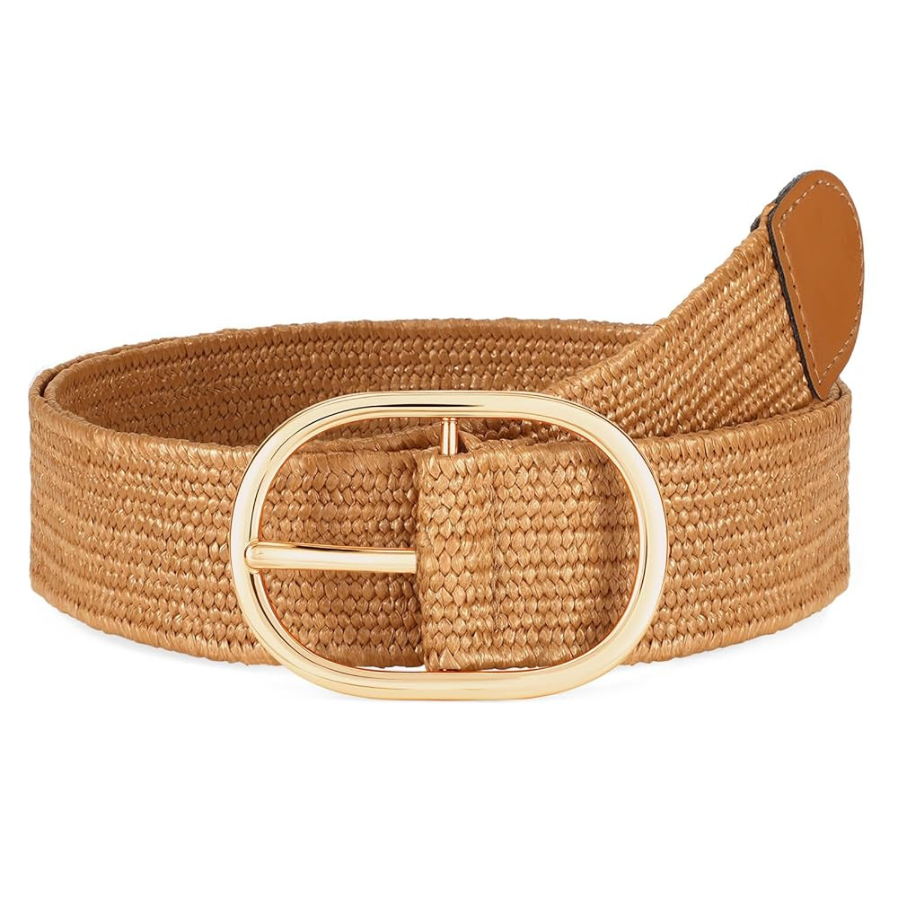 Straw Woven Rattan Wide Stretch Straw Belt Boho Braided Belts for Women | Amazon (US)