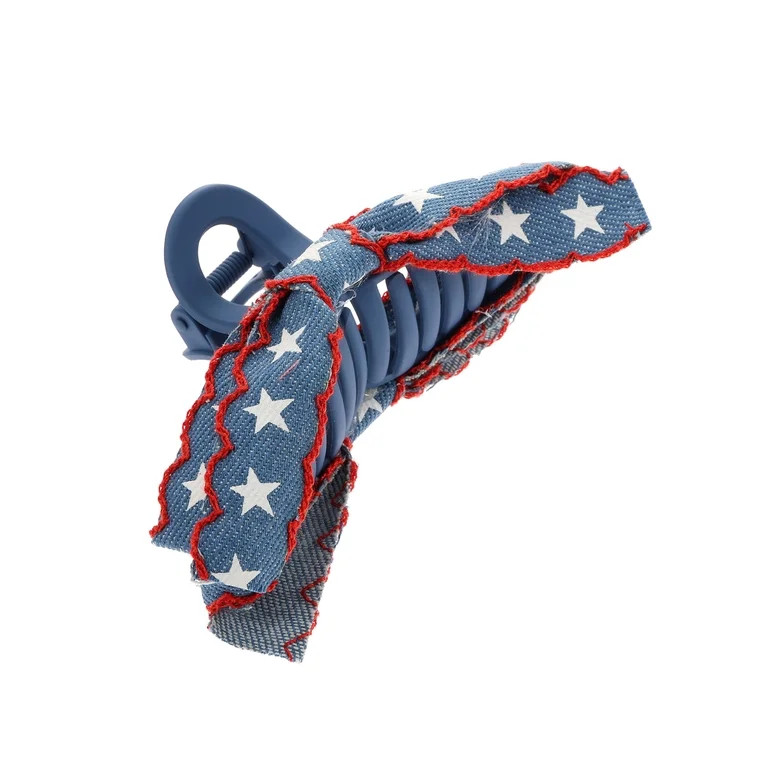 Way to Celebrate Americana Starry Denim Bow Claw Clip for Adults, Large Size | Walmart (US)