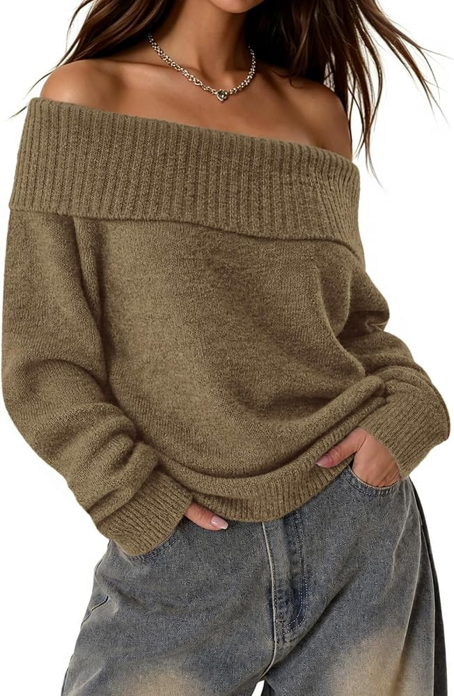 ATHMILE Off The Shoulder Sweater Women Fall Winter Teen Girl Going Out Tops | Amazon (US)