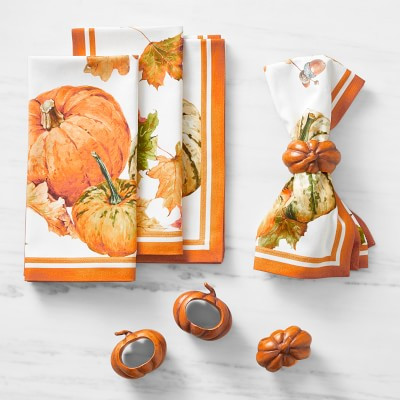 Heirloom Pumpkin Napkins with Pumpkin Napkin Rings Bundle | Williams-Sonoma