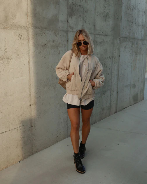 Marie Quilted Pocketed Bomber Jacket - Latte | VICI