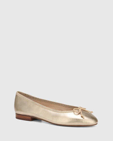 Agnes Champagne Metallic Leather Ballet Flat | Wittner