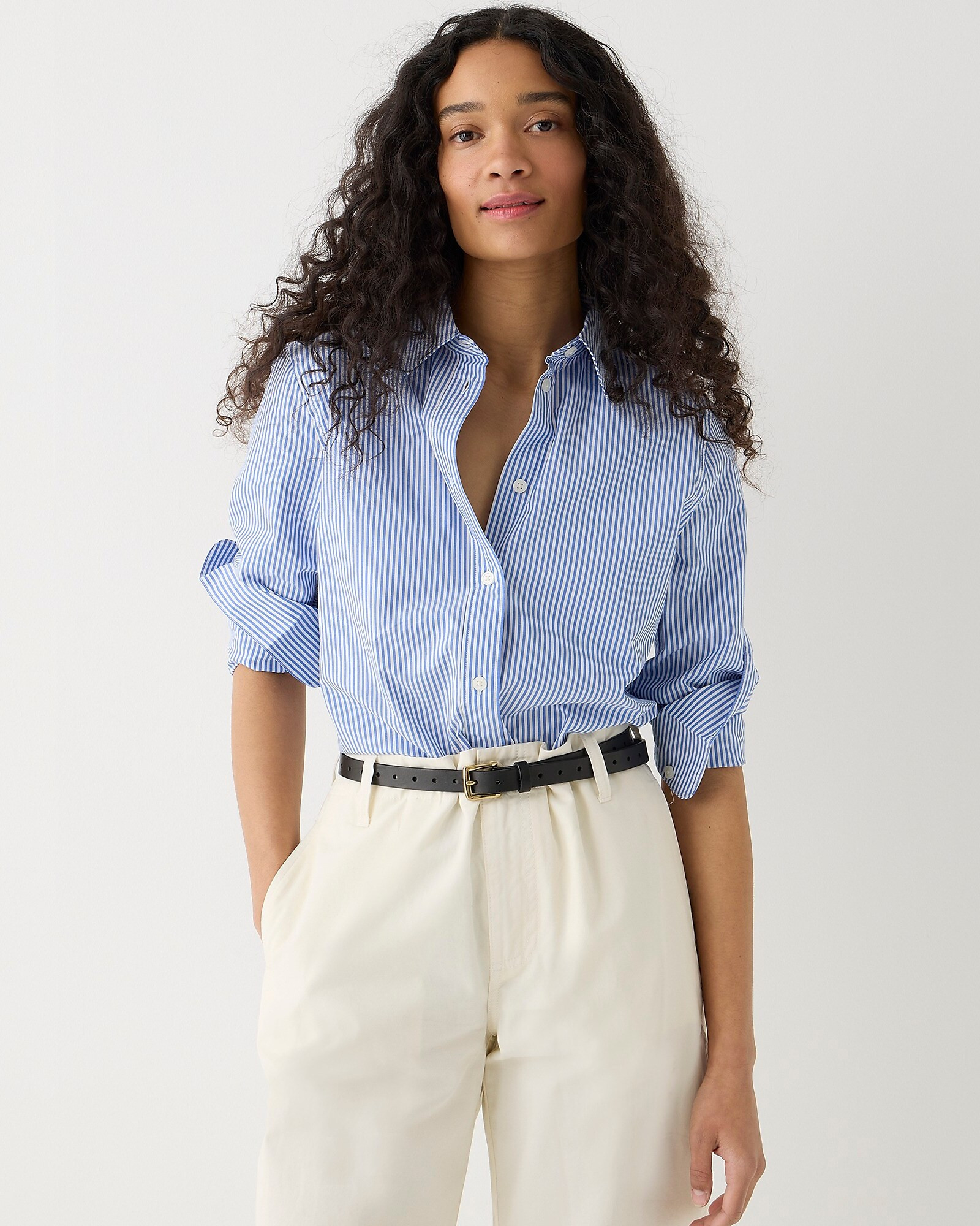 Petite slim-fit stretch cotton poplin shirt in stripe | J. Crew US