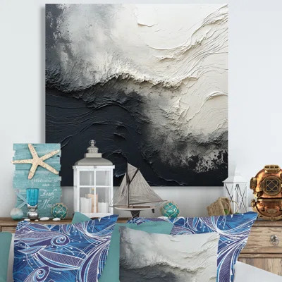Minimalism Black And White Paint Wave I - Coastal Framed Wall Art | Wayfair North America
