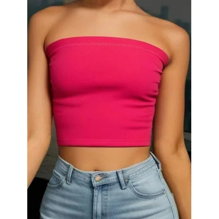 Women s Tube Crop Tops Strapless Cute Sexy Cotton Basic Solid Casual Cami Tops | Walmart (US)