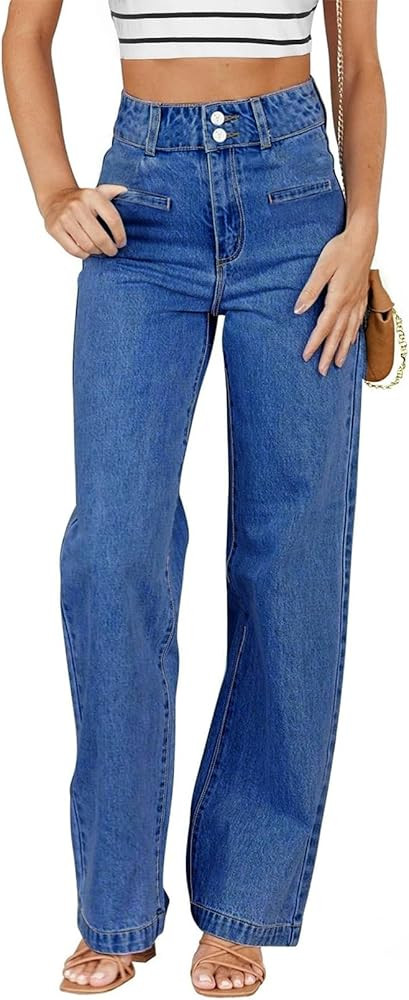 Sidefeel Women's Jeans High Waisted Straight Leg Stretchy Jeans Trendy Loose Wide Leg Zimbaplatin... | Amazon (US)
