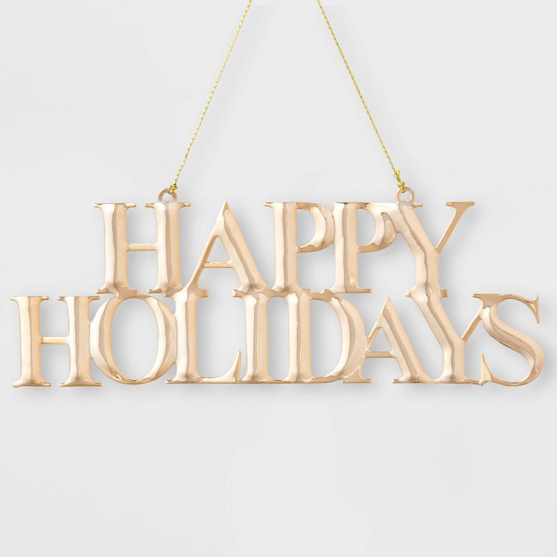 Metal &#39;Happy Holidays&#39; Christmas Tree Ornament Gold - Wondershop&#8482; | Target