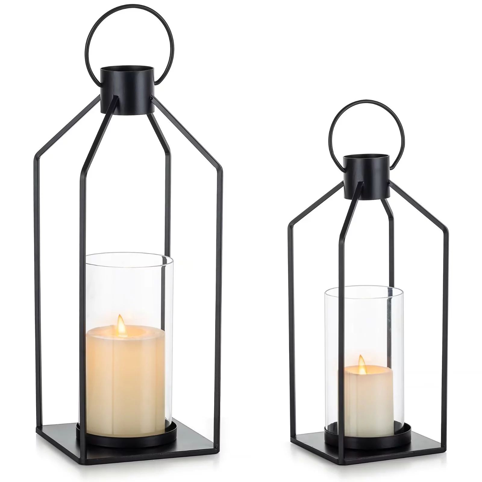 Glasseam Lantern Decorative Pillar Candle Holders Set of 2 Glass Hurricane Candle Holder for Hall... | Walmart (US)