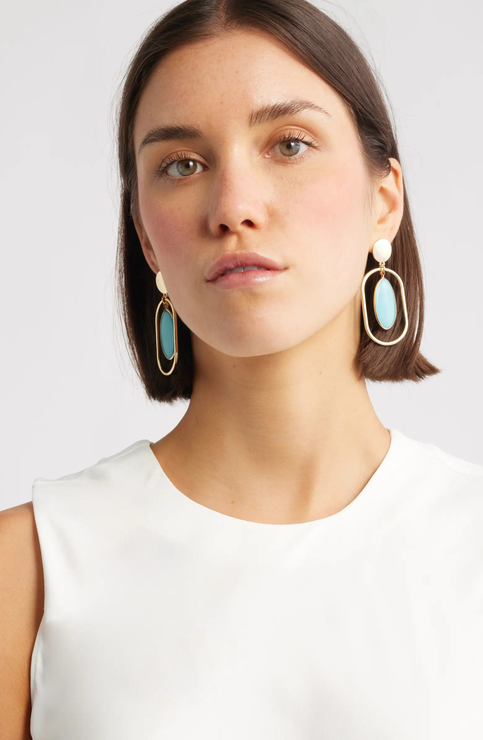 Nordstrom Framed Semiprecious Stone Oval Drop Earrings | Nordstrom | Nordstrom