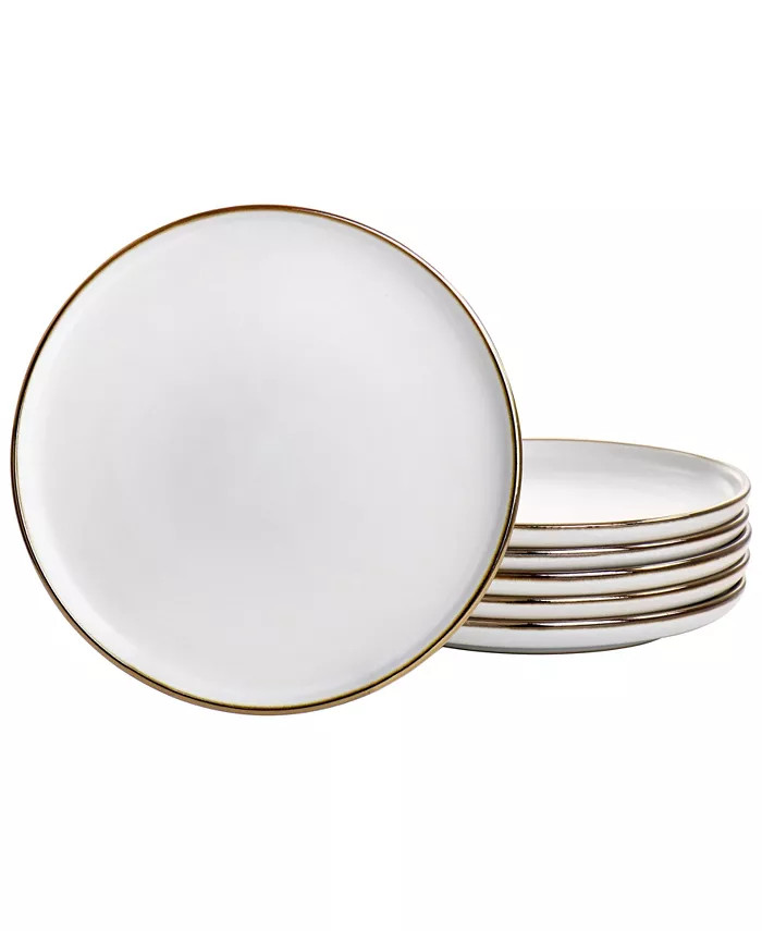 Elama Flat, Raised Rim, Gold-Tone Trim Alejandro 6 Piece Stoneware Salad Plate Set, Service for 6... | Macy's