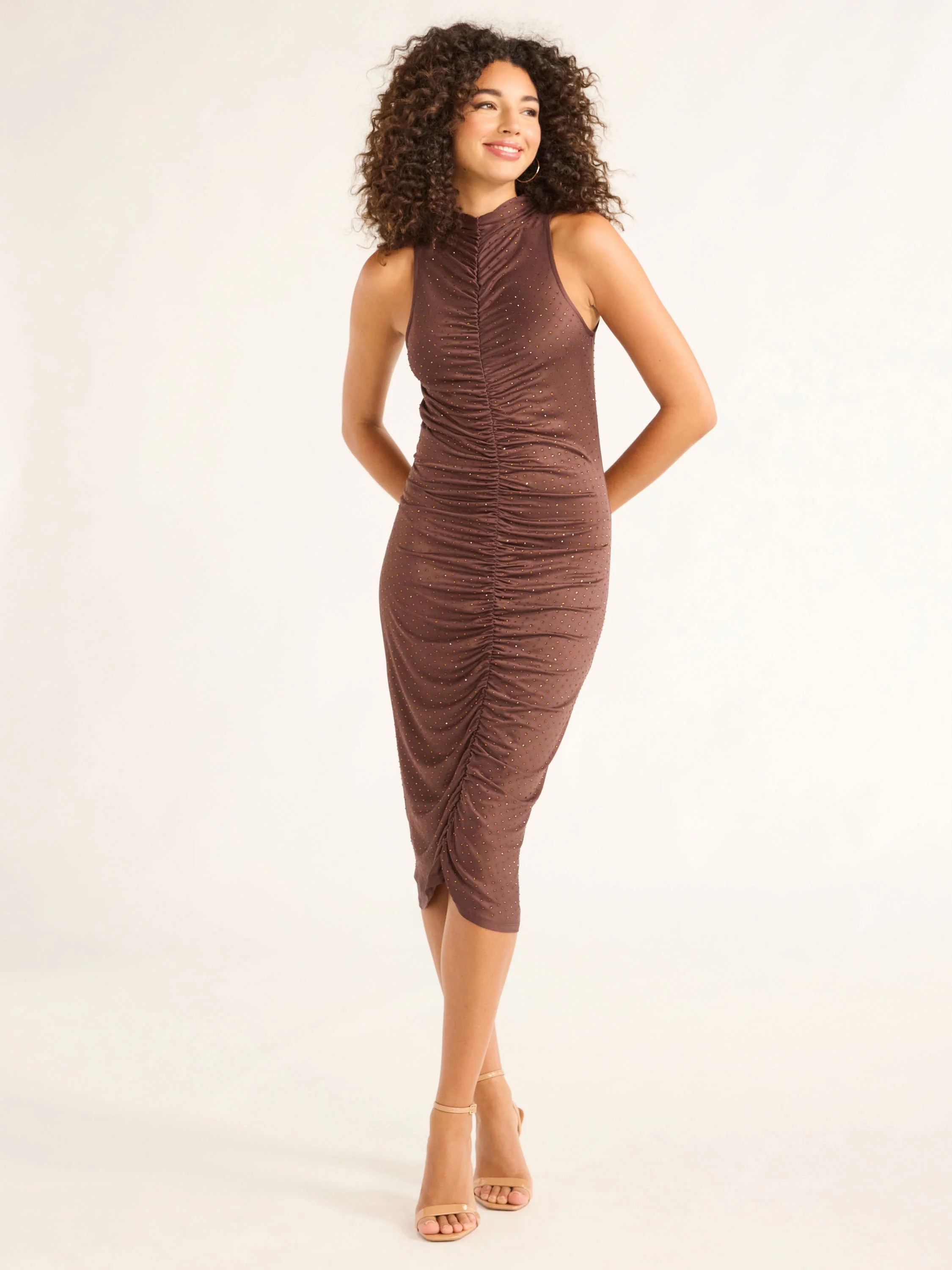 Sofia Jeans Women's Halter Dress with Gathered Front, Below the Knee Length, Sizes XS-XXL | Walmart (US)