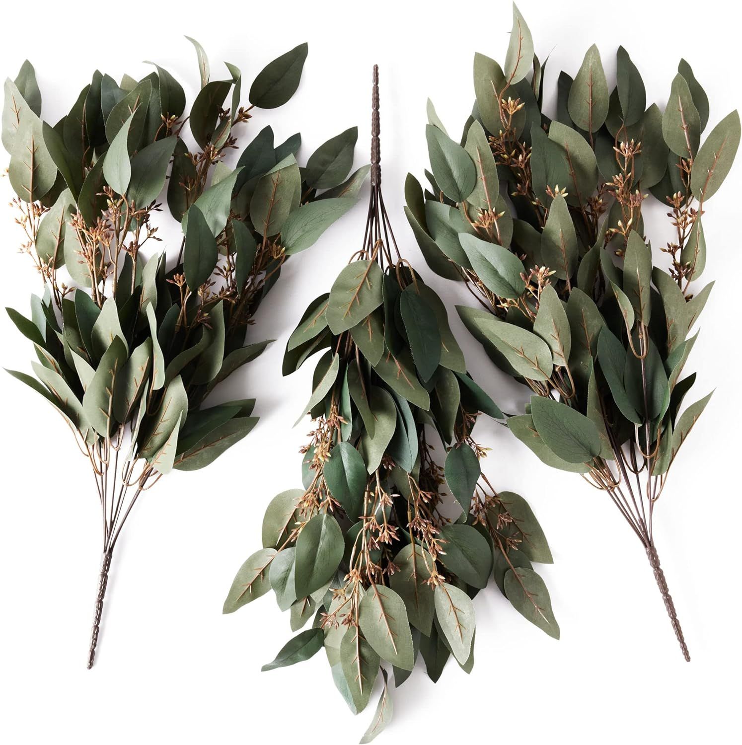 Oh You’re Lovely | 3 pcs Artificial Seeded Eucalyptus with Green Brown Seeds Greenery and Fille... | Amazon (US)