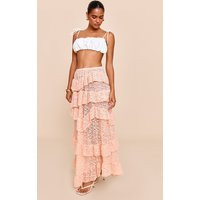 Peach Premium Lace Tiered Floaty Maxi Skirt | PrettyLittleThing US