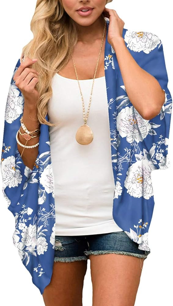 BB&KK Women's Floral Kimono Cardigans Chiffon Casual Loose Open Front Cover Ups Tops | Amazon (US)