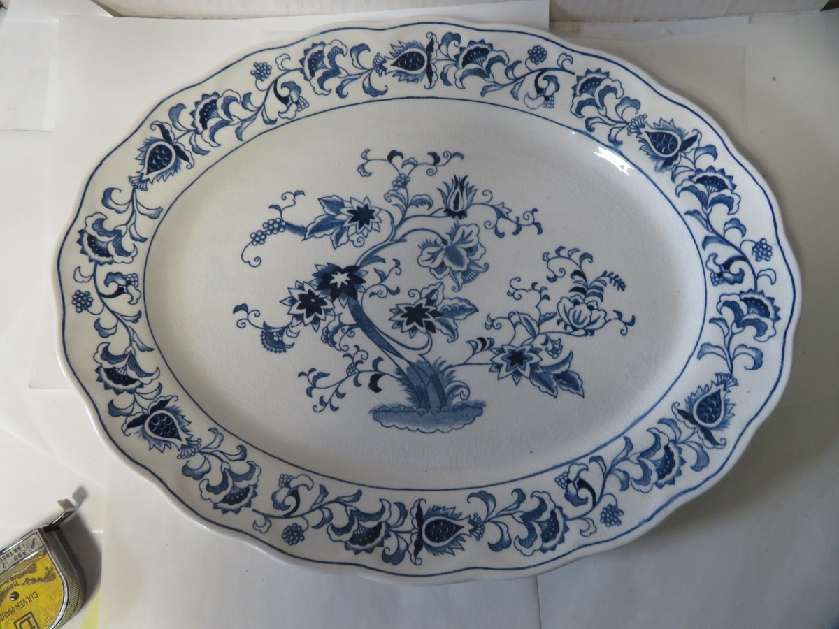 Vintage Double Phoenix Large Oval Serving Platter 14” Japan Blue White | eBay US