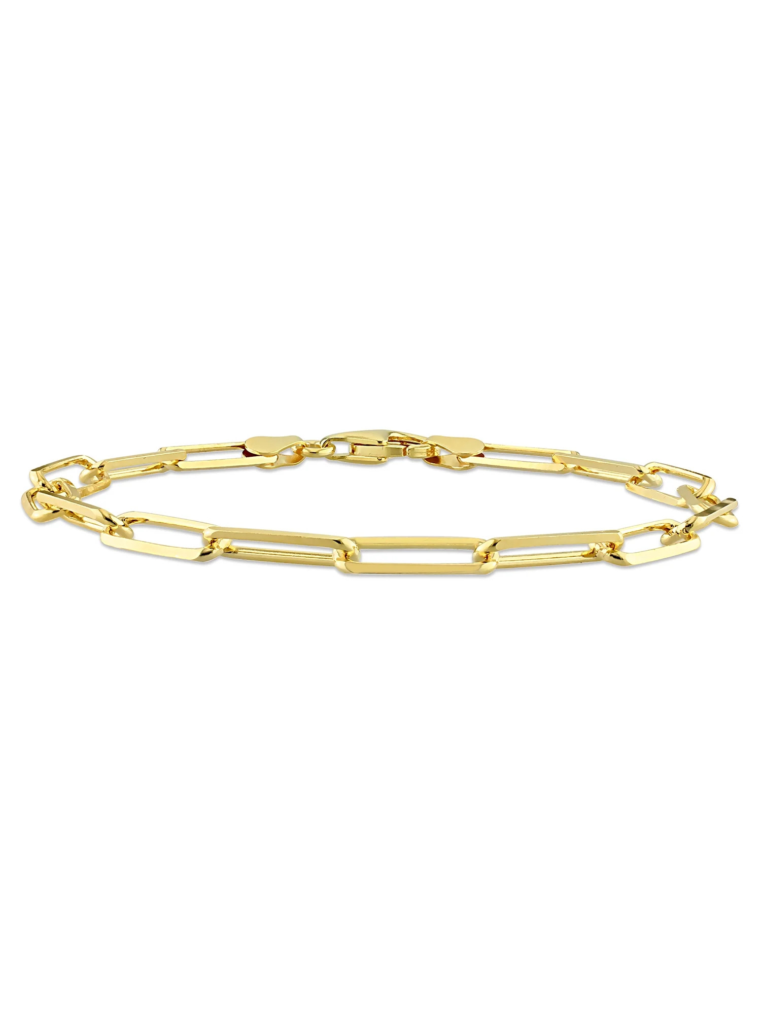 Yellow Gold Flash Plated Sterling Silver Diamond Cut Paperclip Bracelet | Walmart (US)