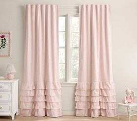 Evelyn Linen Blend Ruffle Bottom Blackout Curtain | Pottery Barn Kids