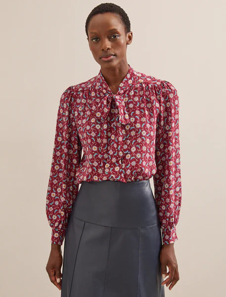 Matty Silk Shirt - Burgundy Trellis Print | Cefinn