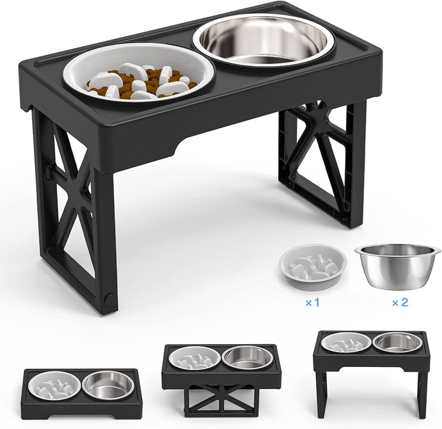 Elevated Dog Bowls, 3 Height Adjustable Raised Dog Bowl Stand with 2 Stainless Steel 44oz Food Wa... | Amazon (US)