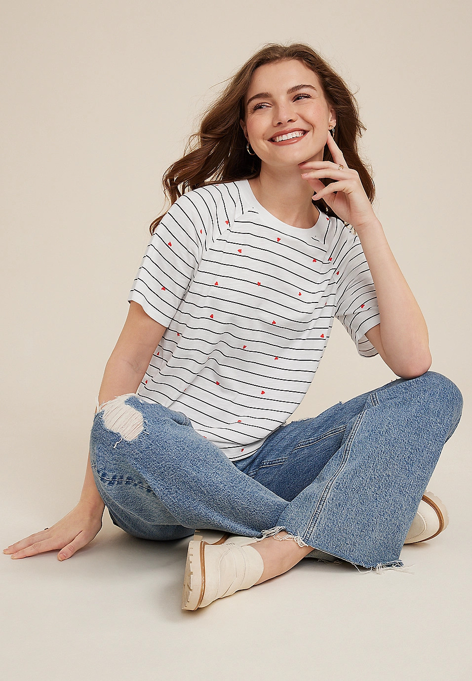 24/7 Eden Striped Heart Tee | Maurices