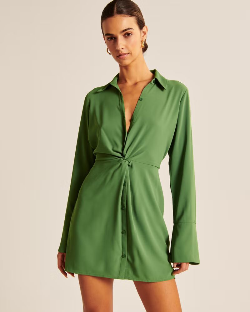 Long-Sleeve Twist-Front Shirt Dress | Abercrombie & Fitch (US)