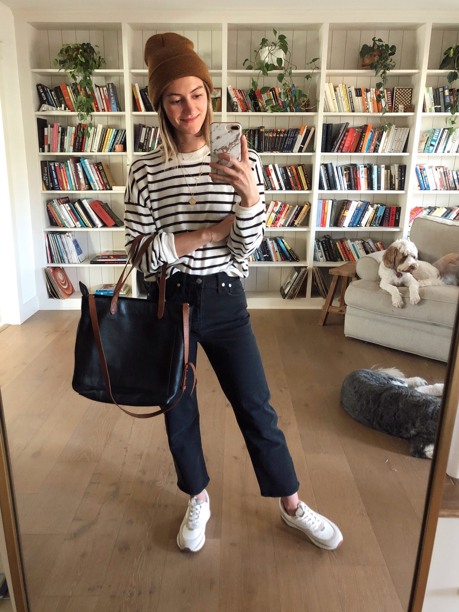 40% off head to toe!! Wearing medium in the sweater (runs small IMO), this two tone tote is sooo good and versatile - definitely recommend! Jeans are an older style so I linked up the most similar current option.✨