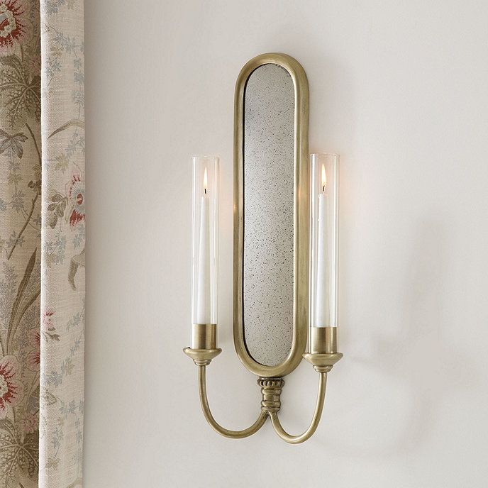 Parlor Mirrored Wall Sconce Double Candle in Antique Brass | Ballard Designs, Inc.